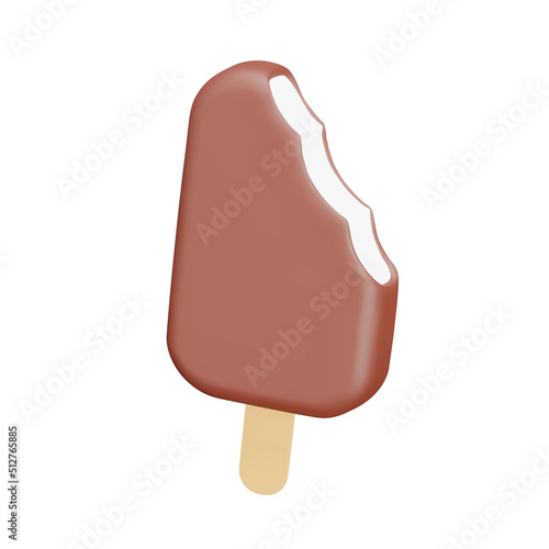 Ice cream on a stick with a bite 3d icon. Isolated object on a transparent background