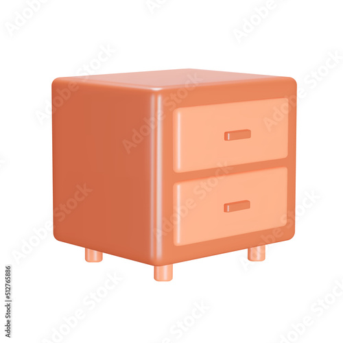 Nightstand 3d icon. Wooden products, furniture. Isolated object on a transparent background