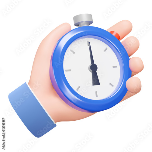 Stopwatch 3d icon. Device for measuring time in the hand. Isolated object on a transparent background