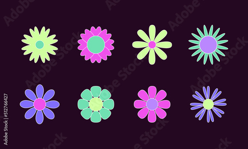 Vector set of simple hippie style boho flower icons, symbols. Abstract design element templates in modern minimalist style for branding, social media, artisan product, print, packaging, logo, sticker