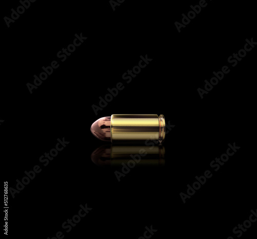 Bullet isolated on black background with reflexion. 3d render