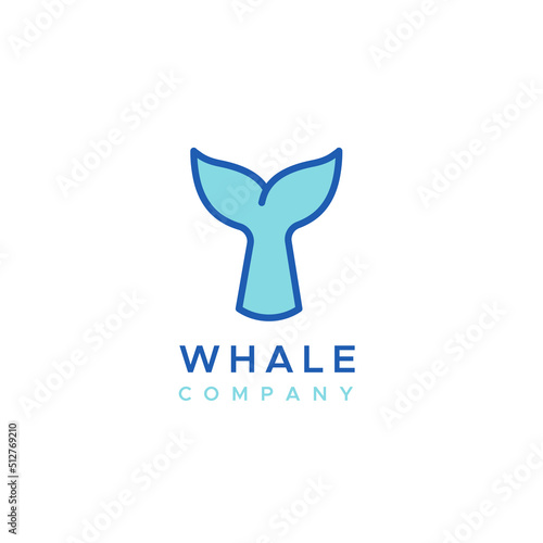 Whale tail company logo. Concept of whale watching, environmental education, cetacean conservation. Vector illustration, flat design