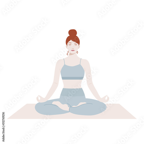Wallpaper Mural Woman with closed eyes in lotus pose. Girl practicing meditation. Concept of yoga, calm, concentration. Vector illustration, flat design Torontodigital.ca