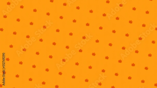 Seamless loop animation. Abstract pattern of small dark leaves rotating and moving up on the orange background. Animation. Seamless loop animation