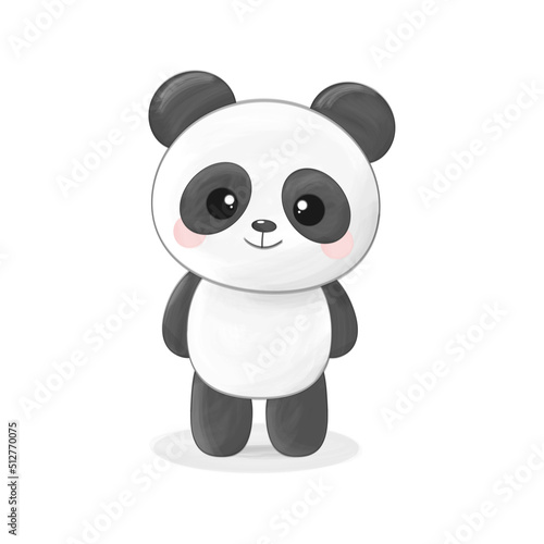 Cute little panda with watrcolor effect  isolated on white background. Vector illustration