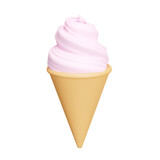 pink ice cream in a waffle cup 3d icon. Isolated object on a transparent background