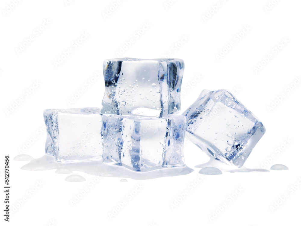 Ice cubes on white background. Crystal clear ice cubes on white background. Ice cubes on white background. Crystal clear ice cubes on white background.