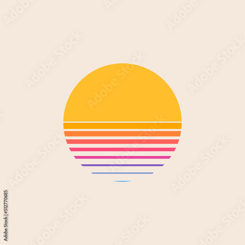 Retro sunset isolated on background in 80`s style. Vector illustration