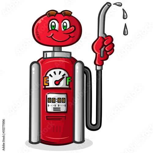 A classic retro styled gasoline pump cartoon illustration with a happy smiling face