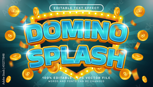 Editable text effect, domino splash 3d style concept	