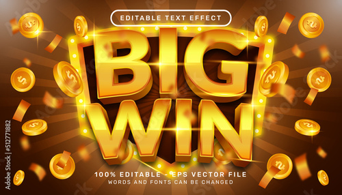 Editable text effect, big win gold color 3d style concept	
