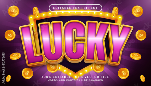Editable text effect, lucky casino 3d style concept 
