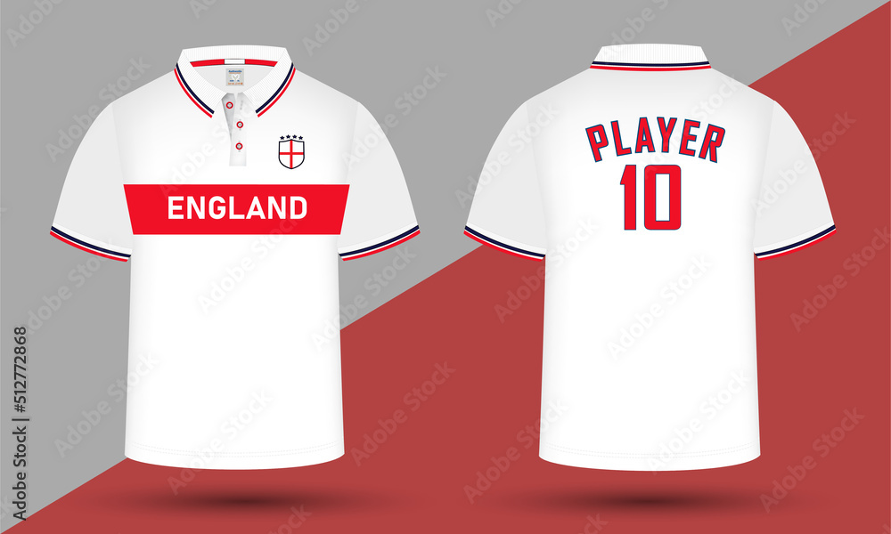 Naklejka premium England Football team jersey Design along with the England flag and icon. Men's polo shirt design.