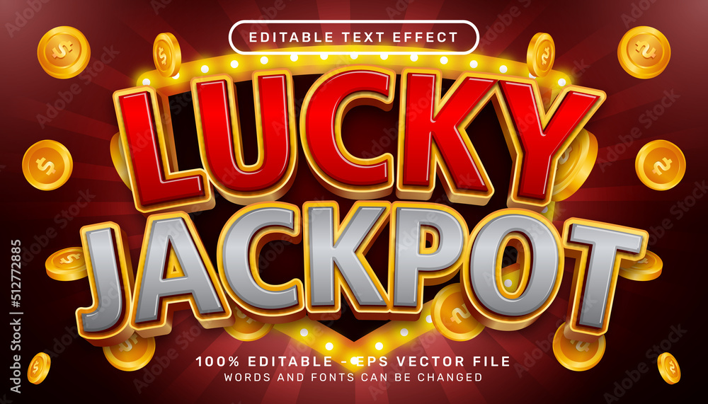 Editable text effect, lucky jackpot casino 3d style concept	