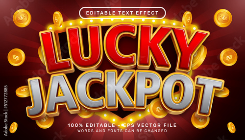 Editable text effect, lucky jackpot casino 3d style concept 