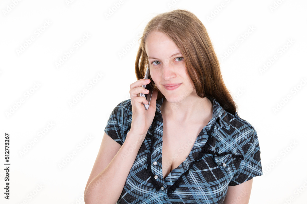 young woman talking on the phone look down blond girl friendly speak smartphone young woman talking on the phone look down blond girl friendly speak smartphone
