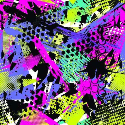 Abstract seamless grunge textured pattern. Chaotic repeat print for fashion textile, sport clothes, wrapping paper.
