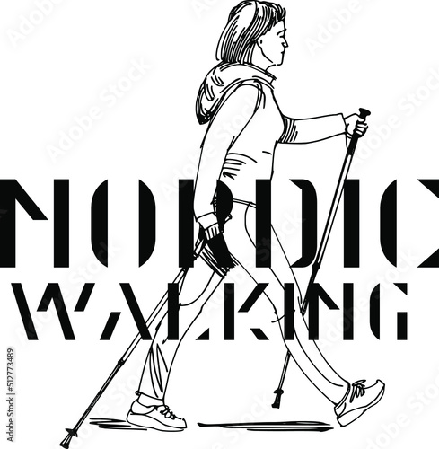 the vector ink illustration of the walking hiking person