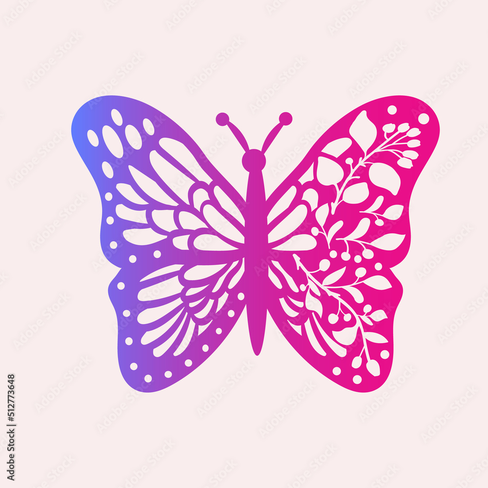 Butterfly with flowers on wings. Stencil. Cutting file