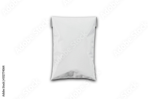 Blank white Postal package, shipping plastic bag, parcel mockup isolated on white background. 3d rendering.