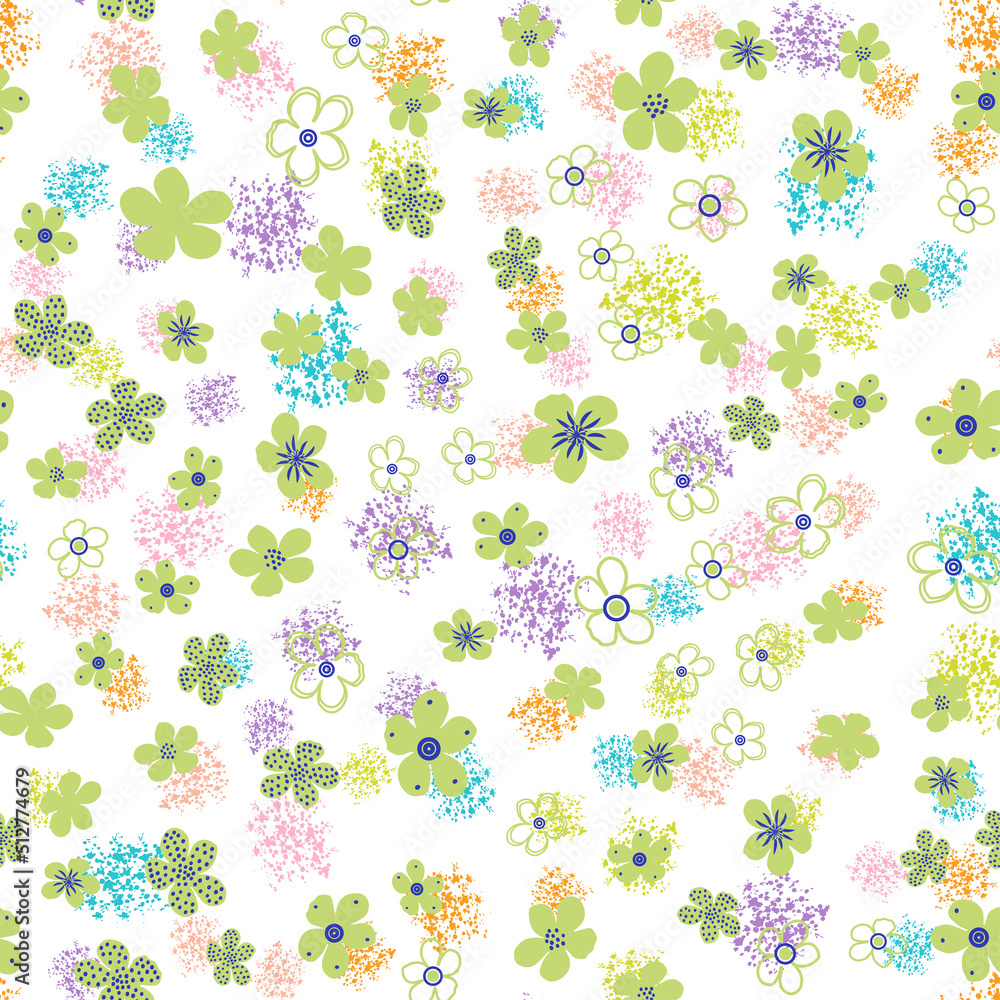 Naklejka premium Seamless vector pattern with olive flowers on a lilac background. Texture for baby print, postcard, wallpaper, wrapping paper, packaging