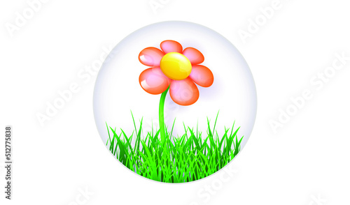 Green grass and flower in in cut out paper style