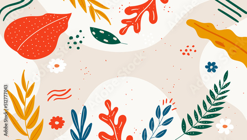 Banner sale. Leaves  branches  dots and doodles. Hand drawn summer banner. Template for websites  social networks. Horizontal vector banner.