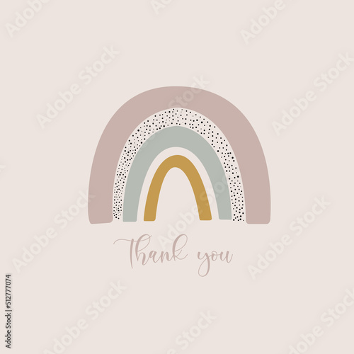 Rainbow. Hand drawn vector. Postcard design. Love. Print for clothes, printing on fabric, gift wrapping, wallpaper. Cute design. Case print. Poster. Lettering thank you.