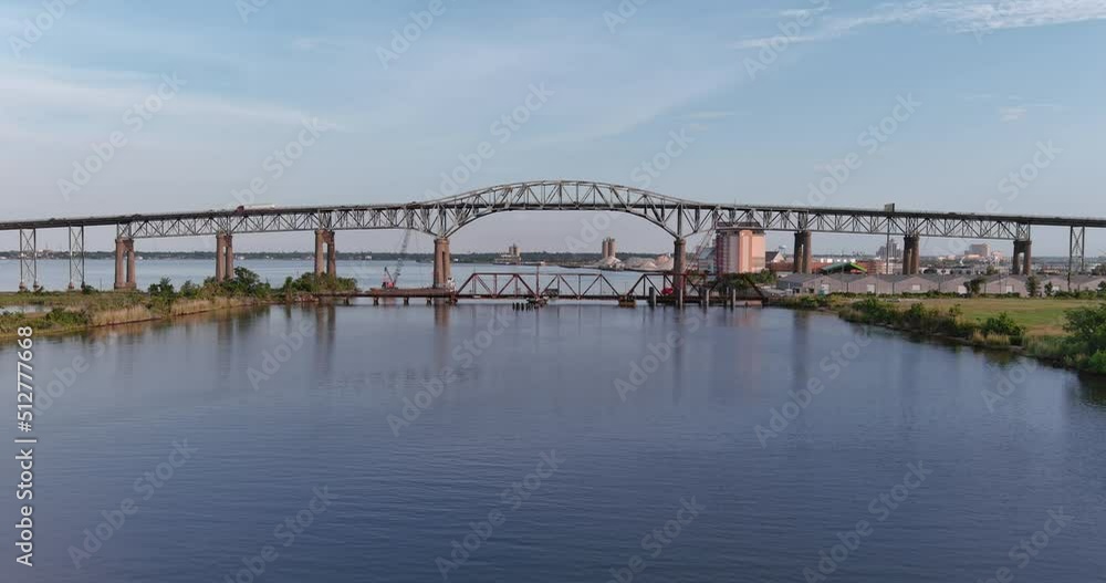 Aerial of cars traveling over the Calcasieu River Bridge in Lake Charles, Louisiana Aerial of cars traveling over the Calcasieu River Bridge in Lake Charles, Louisiana