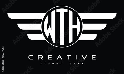 WTH three letter circle with wings logo design vector template. wordmark logo | emblem logo | monogram logo | initial letter logo | typography logo | business logo | minimalist logo |	