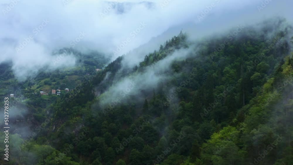 Aerial view of mountains with clouds.magnificent Black Sea highlands, clouds collapsed on the mountains.4K Aerial view of mountains with clouds.magnificent Black Sea highlands, clouds collapsed on the mountains.4K