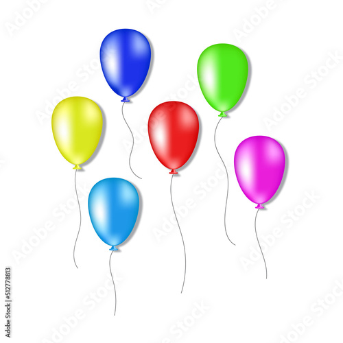 Colorful vector balloons set isolated white background in six different colors