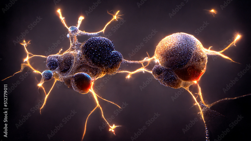 Neurons firing electrical impulses and neurotransmitters into synapses