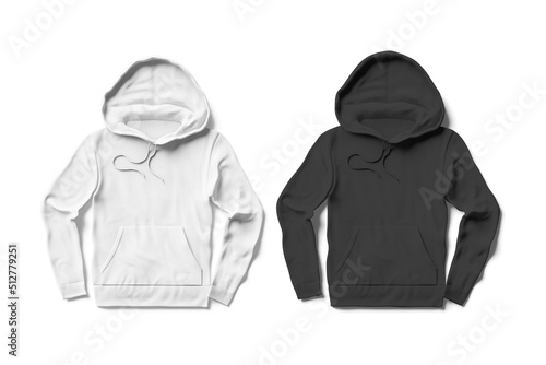 Black and white Hoodie realistic mockup isolated. Fashion sport clothes for man and woman sweater casual.3d rendering. photo