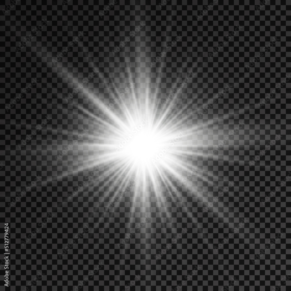Fototapeta premium White glowing light star, burst sun rays.