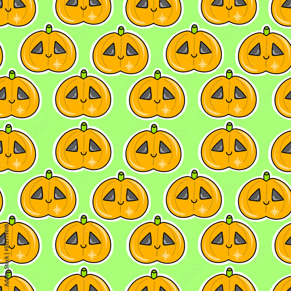 Vector Seamless pattern for Halloween. Cute background with orange pumpkins.