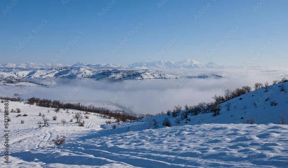 a winter landscape in the eastern province of Tuncelli in Turkey.