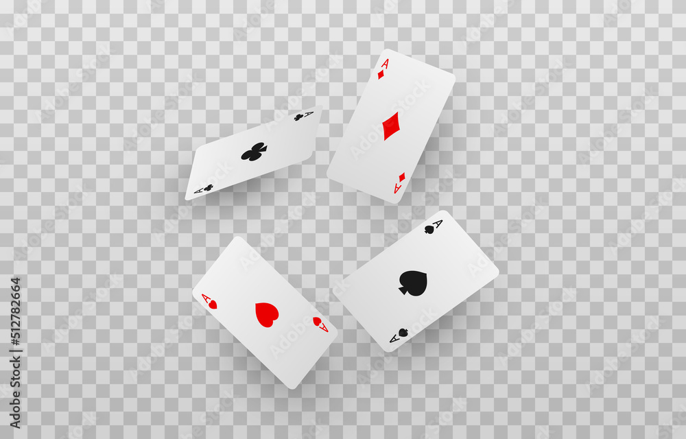 Vector playing cards png. Playing cards fall from the sky on an isolated transparent background. Four aces png, red, black cards. Gambling. Poker. Vector playing cards png. Playing cards fall from the sky on an isolated transparent background. Four aces png, red, black cards. Gambling. Poker.