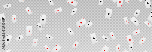 Vector playing cards png. Playing cards fall from the sky on an isolated transparent background. Four aces png, red, black cards. Gambling. Poker.