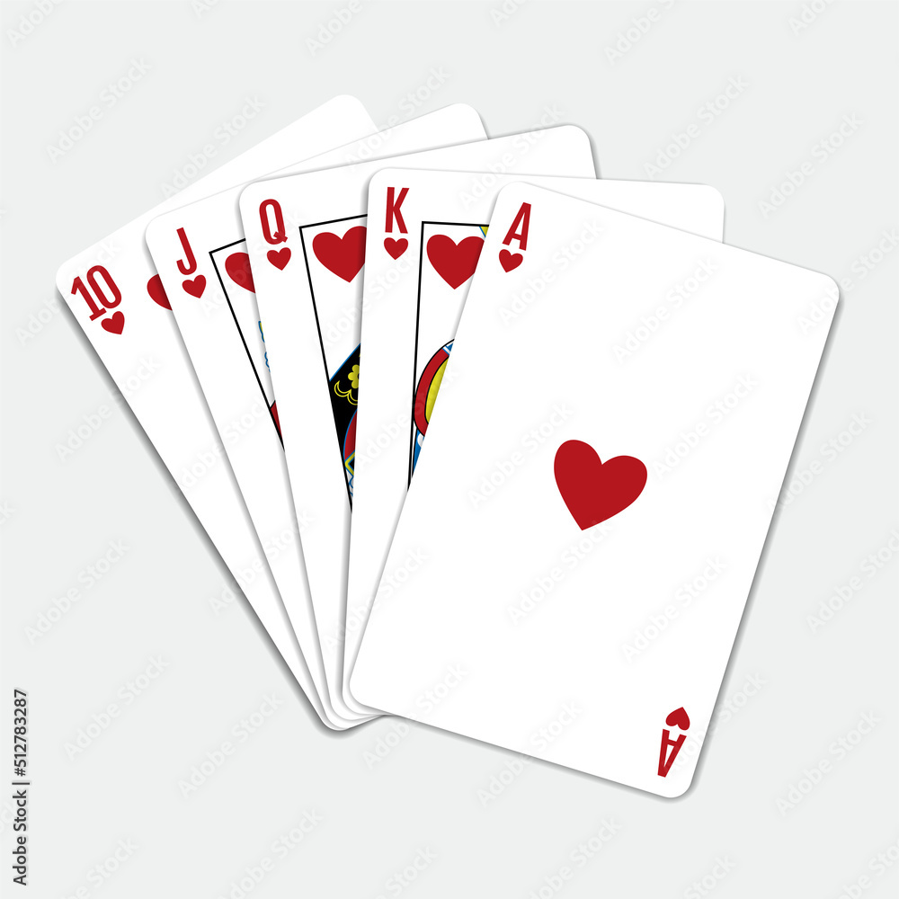 Royal flush hearts five card poker hand playing cards deck Royal flush hearts five card poker hand playing cards deck