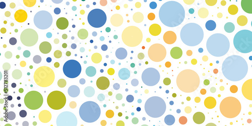 Abstract Colorful Spotted Pattern - Random Placed Spots and Circles of Various Sizes, Texture with Copyspace, Generative Art, Retro Style Vector Design on Light Background
