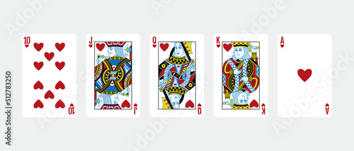 Royal flush hearts five card poker hand playing cards deck photo