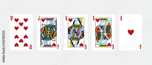 Royal flush hearts five card poker hand playing cards deck