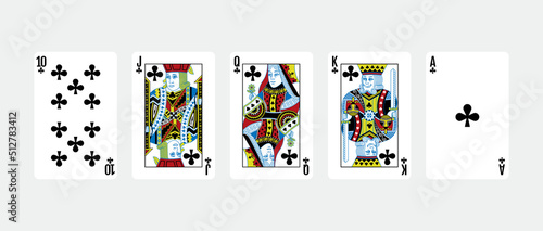 Royal flush clubs five card poker hand playing cards deck
