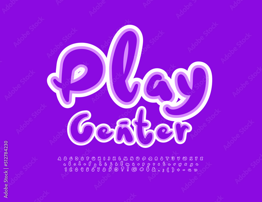 Vector creative Emblem Play Center. Modern Bright Font. Handwritten Creative Alphabet Letters and Numbers. Vector creative Emblem Play Center. Modern Bright Font. Handwritten Creative Alphabet Letters and Numbers.