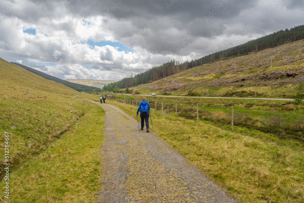 Walkers on the West Highland Way between Tyndrum and the Bridge of Orchy.