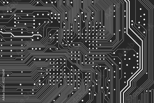 Flat microelectronics circuit board vector illustration with editable stroke. The abstract texture of modern digital technology, computer, motherboard, or high-tech technology 