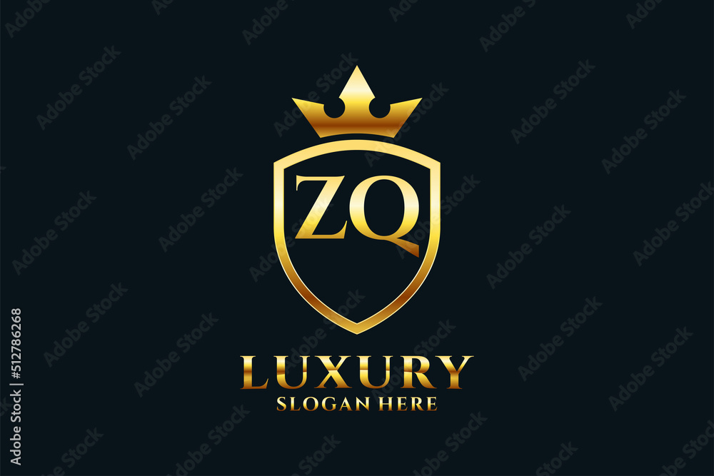 initial ZQ elegant luxury monogram logo or badge template with scrolls ...