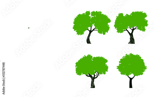 Set  Trees with Leaves. Vector outline Illustration. Plant in Garden.