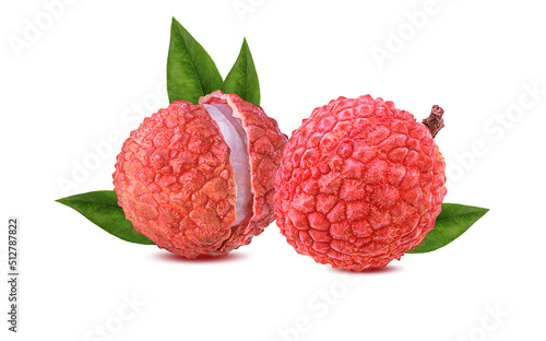 Fresh lychee with leaves isolated on a white background